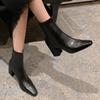 Fashion Women Vintage Ankle Boots Thick Heels Short Boot New Fashion Pointed Toe Zipper Winter Women's Shoes Leather Brown Short Booties