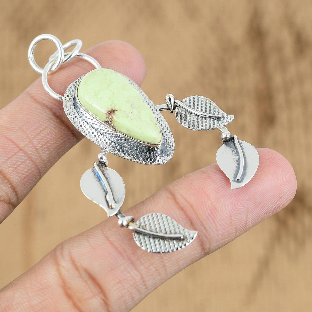 Womens Day Deal Lemon Chrysoprase Stone Boho Pendant Jewelry 925 Sterling Silver