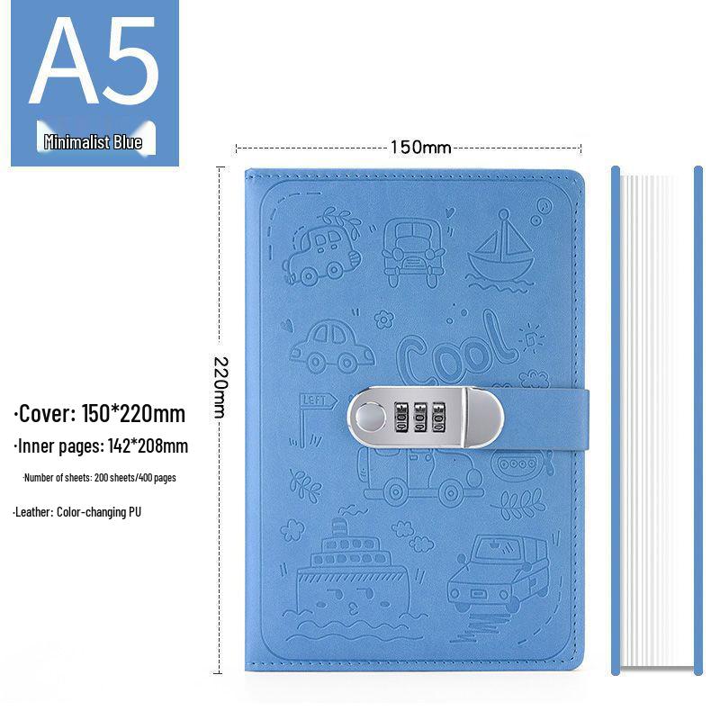 Password Diary Notebook with Lock - Thickened Cartoon Student Notepad