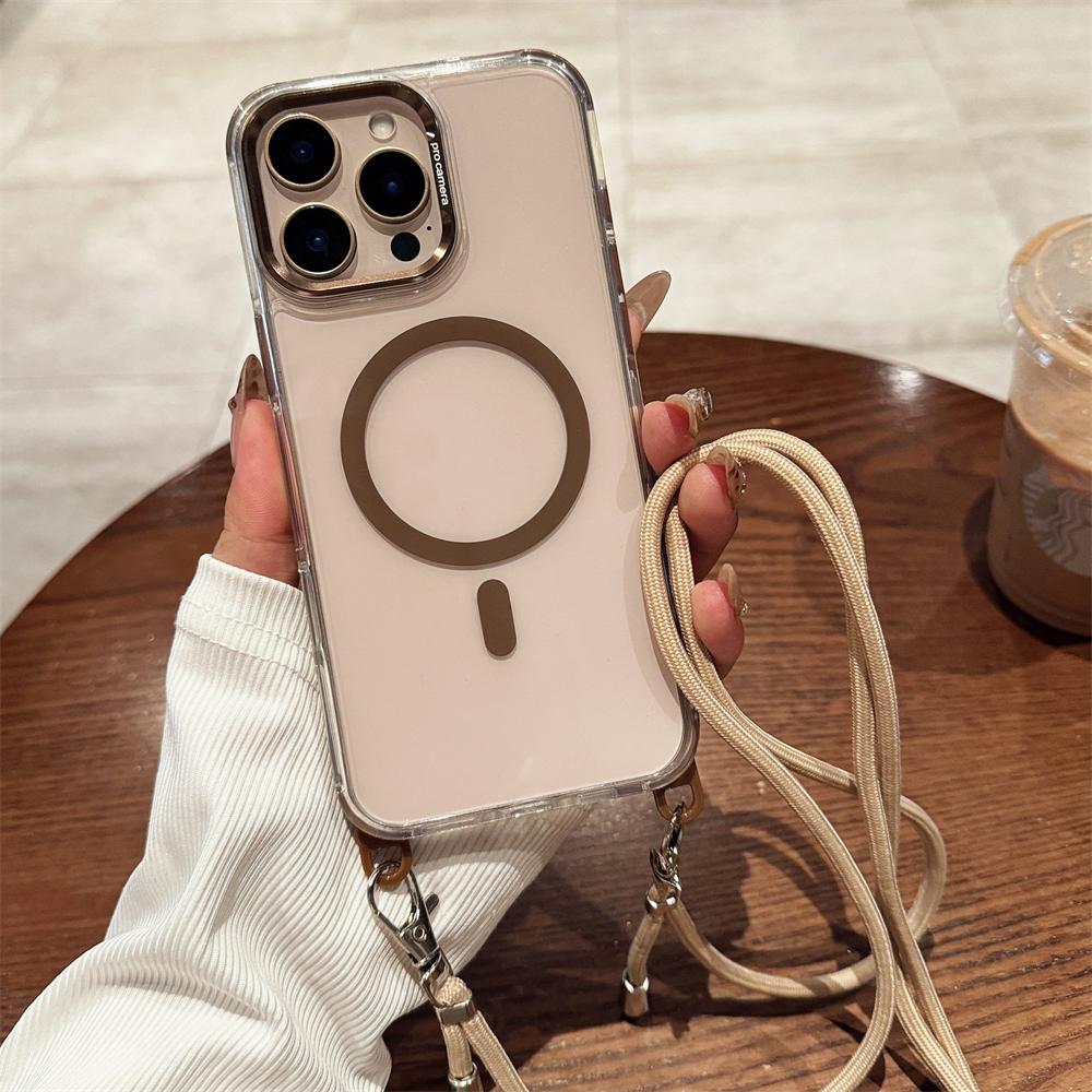 Crossbody Lanyard Necklace Transparent Magnetic For Magsafe Case for iPhone 17 15 11 12 13 14 16 Pro Max Plus Anti-lost Cover