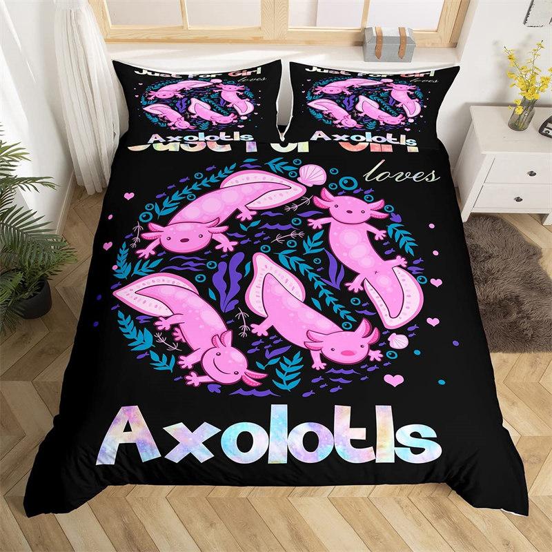 Kawaii Axolotl Duvet Cover Twin Size Underwater World Cartoon Bedding Set For Kids Boys Girls