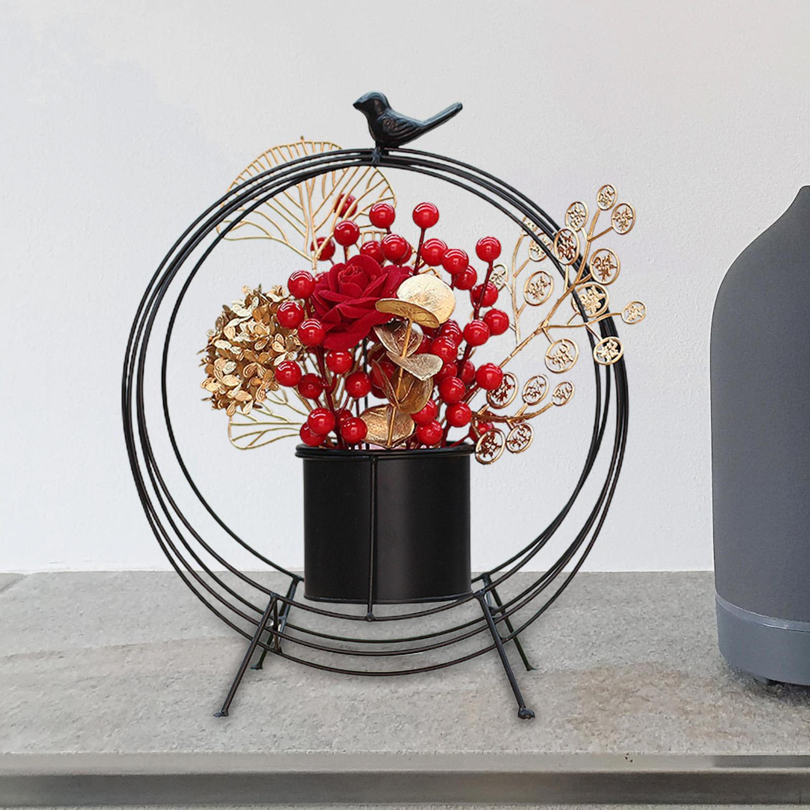 

Chinese Year Flower Basket Decoration Iron Table Centerpieces for Holiday Party Indoor Fall Black