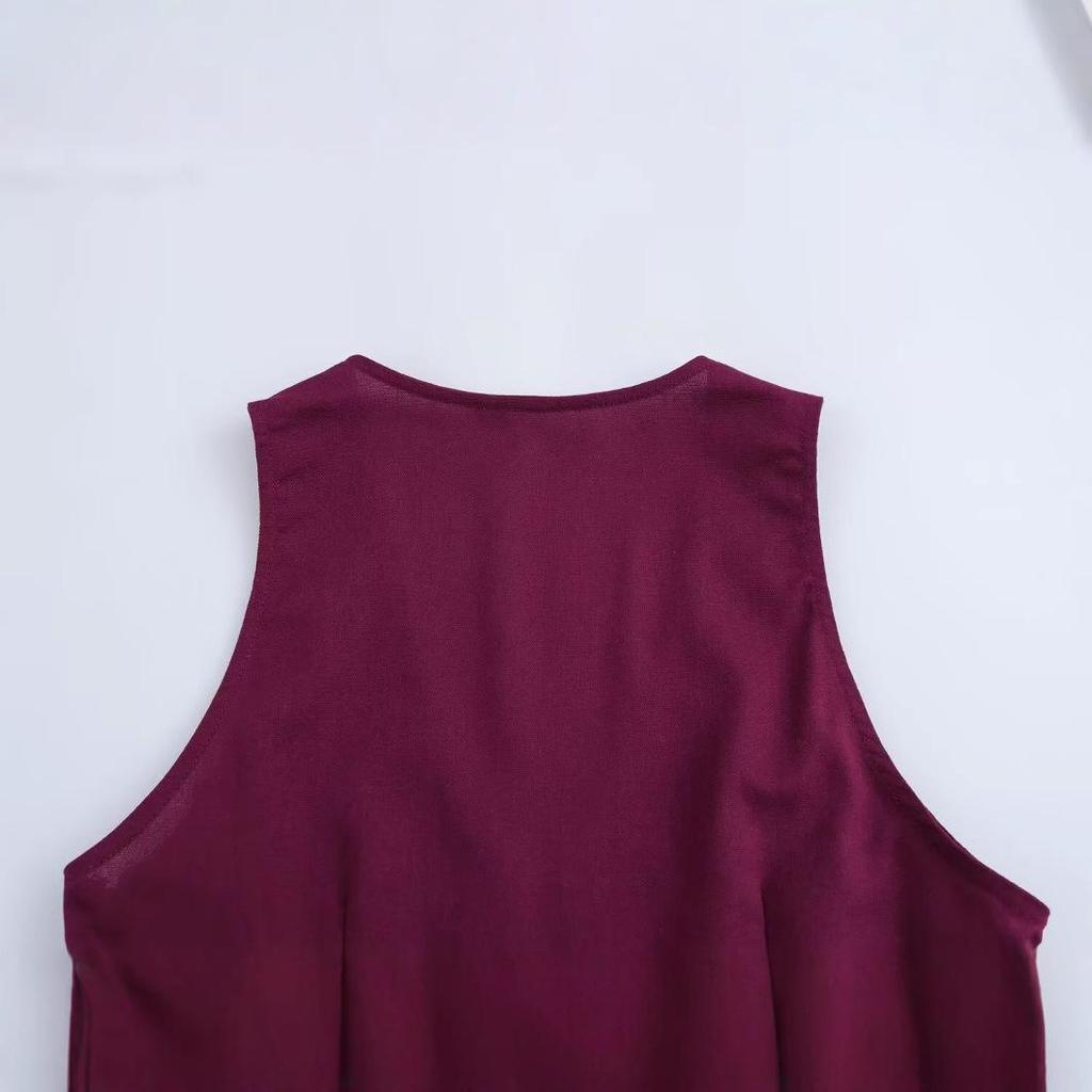 2025 Spring Women's European & American Style Deep V-Neck Sleeveless Long Dress