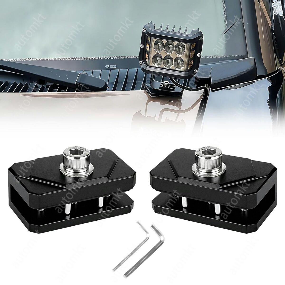 

Hood Light Mount Brackets 5-Point Lockdown Aluminum Ditch Light Pod & LED Bar Mount Hood Hinge Brackets for Truck Jeep SUV 2PCS чорний