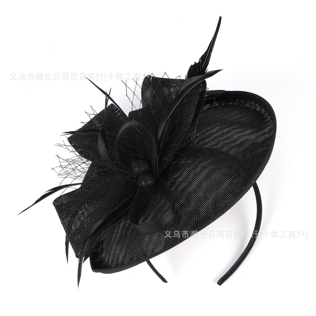 European and American brides imitation hemp yarn head flower racing horse festival ball retro feather headdress dinner dress cheongsam accessories