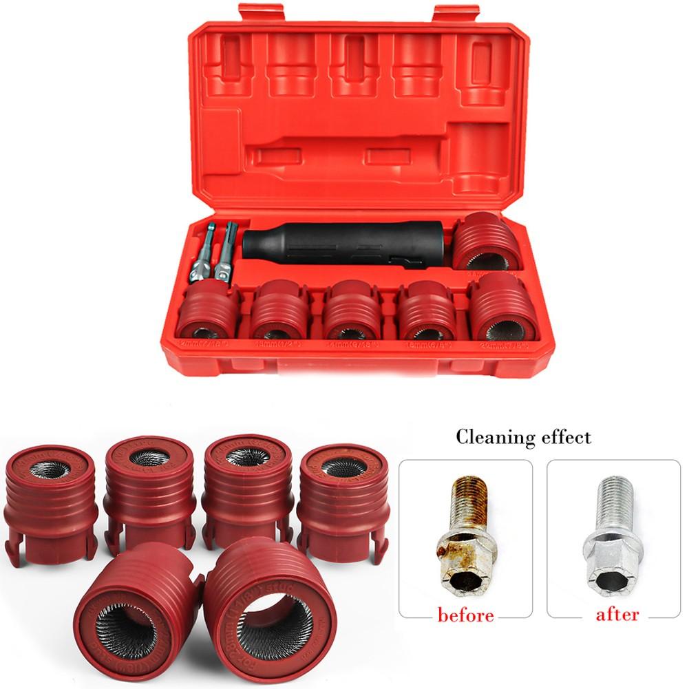 Automotive Wheel Stud Cleaning Brush Set 9PCS Rust Removal Tool for Maintenance