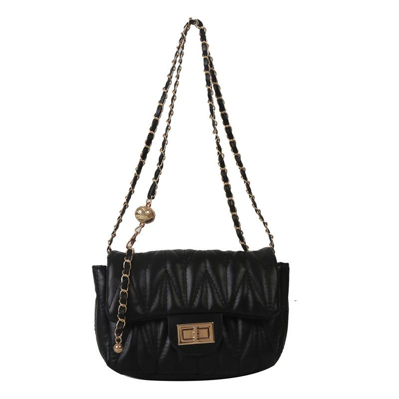 Womens Trendy Square Chain Shoulder Bag With Embroidered Lines For Daily Use