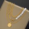 3Pcs/Set Coin Portrait Pendant Necklaces for Women Vintage Goth Baroque Pearl Gold Color Necklace Set New Aesthetic Jewelry 2026