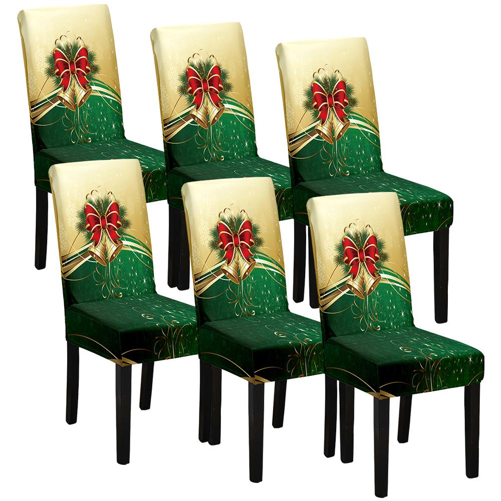 

6PC Christmas Dining Chair Cover Stretch Removable Washable Slipcover Elastic Chair Covers Chair Protector For Dining Room Home 6 pieces