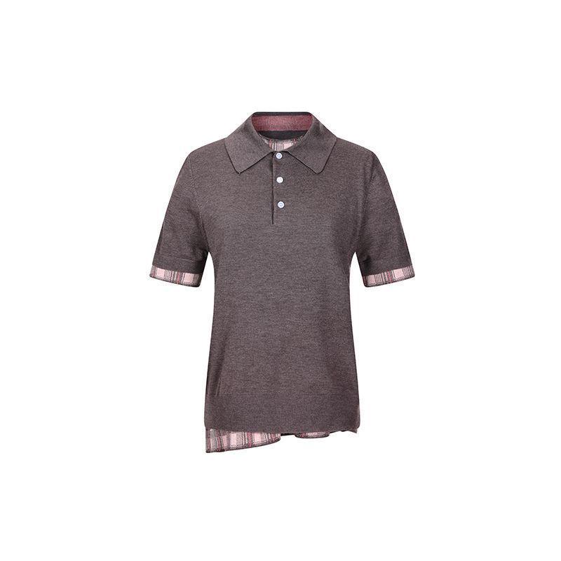 Retro Plaid Patchwork Short Sleeve Knit Top for Women