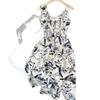 Seaside vacation style French stunning suspender ink printing V-neck summer loose lazy wind knee dress