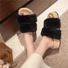 Flat Heel Autumn and Winter One-word Slippers Women's New One-word Drag Super Fire Outer Wear Internet Celebrity Versatile Suede 2025 Simple Black