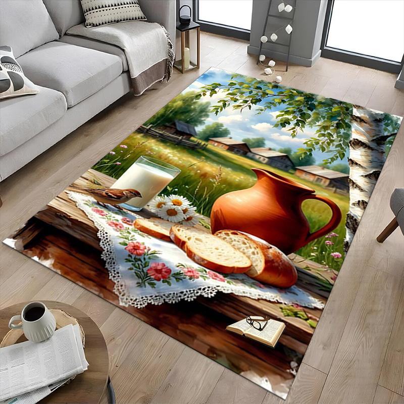 1PC Rustic Breakfast Non-Slip Floor Carpet Compatible for Office&Living Room&Bedroom&Dining Room - Flat - Weave Machine-S0328