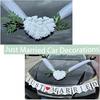 Heart-Shaped Wedding Car Hood Decoration With Angel Wing Design –2 Rearview Artificial Flowers, White Tulle Ribbons & Just Married Decal Set