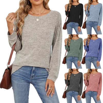 Women's Casual And Fashionable Color Round Neck Loose Drawstring Long Sleeved Top