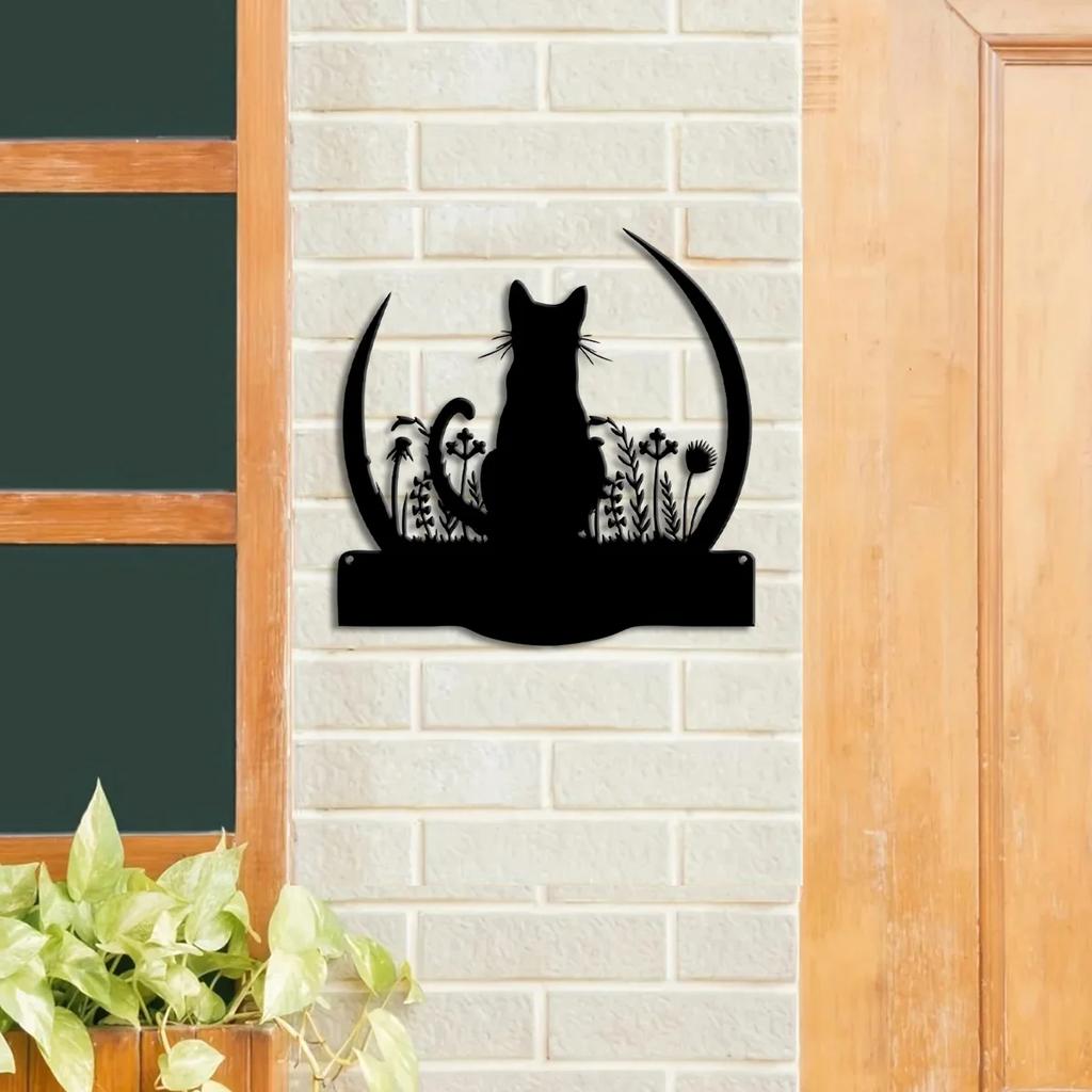 Retro Metal Sign Wall Decor Vintage Flower Moon Cat Gift for Pet Lovers