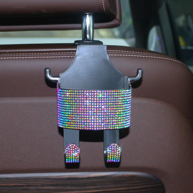 Diamond Crystal Car Seat Headrest Hook Hanger Storage Organizer Universal with Cup Holder for Handbag Bling Car Accessories