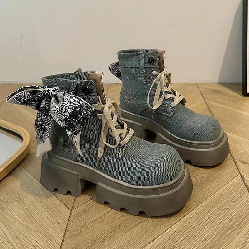 

Массивные женские мотоциклетные короткие ботинки, модные ботильоны на шнуровке в стиле ретро, осенне-зимние женские туфли с увеличенным размером 38