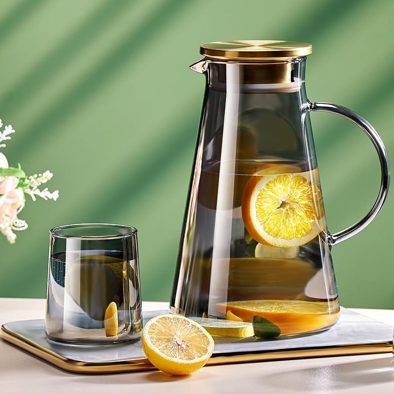 Water Jug Transparent Heat-Resistant Glass Cold Water Kettle And Cups Water Pot With Handle Large Capacity Office Household Jug