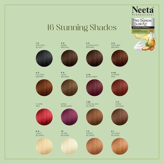 Neeta Professional Pro Fashion Color Kit 1.0 Natural Black 100g, Permanent Hair Color, Creme Hair Colour for Women & Men
