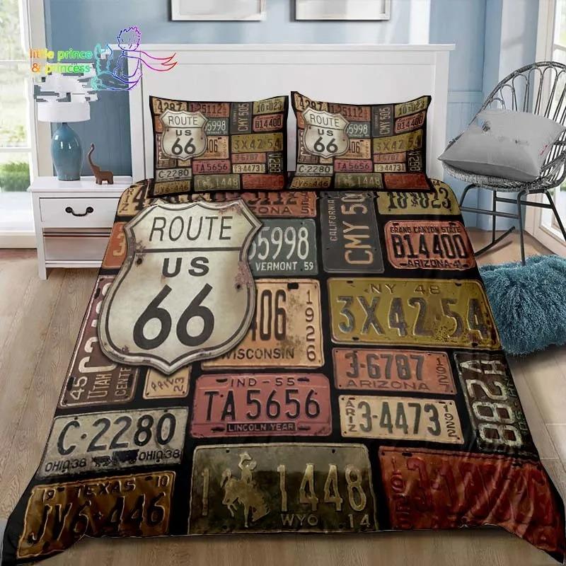 Historic American Route 66 Comfortable Duvet Quilt Cover Pillowcase Bedding Set Children Bedroom Decoration Home Textile Single