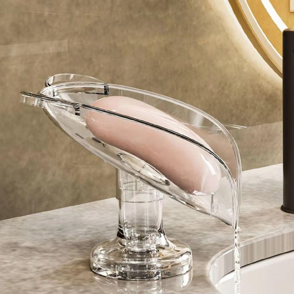 Fashion Suction Cup Soap Box Organizer PET Soap Dish Soap Storage Rack Bathroom Accessories