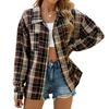 Spring and Autumn Jacket Women's Blouse Plus Size Lapel Long Sleeve Pocket Button Plaid Shirt