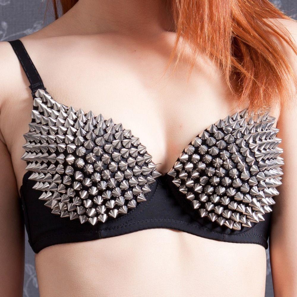 Punk Push Up Bra Deep-V Underwear for Women Fashion Y2k Rivet Bra Girl