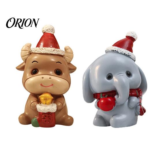 Holiday Gift for Animal Lovers Resin Cow/Elephant Figurines with Santa Hats, Christmas Ornaments, Ornaments Cute Desktop Decoration Home Party