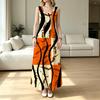 Women's U-Neck Sleeveless Maxi Dress Geometric Patchwork,Soft Fabric,Versatile for Loungewear,Outings & Travel Photoshoots