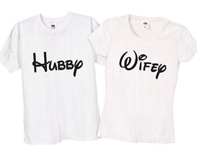 Personalised Hubby Wifey T Shirts, Themed Tops for Valentines, Wedding Day, Anniversary, Honeymoon, Newly Wed Couples, Husband and Wife, 50