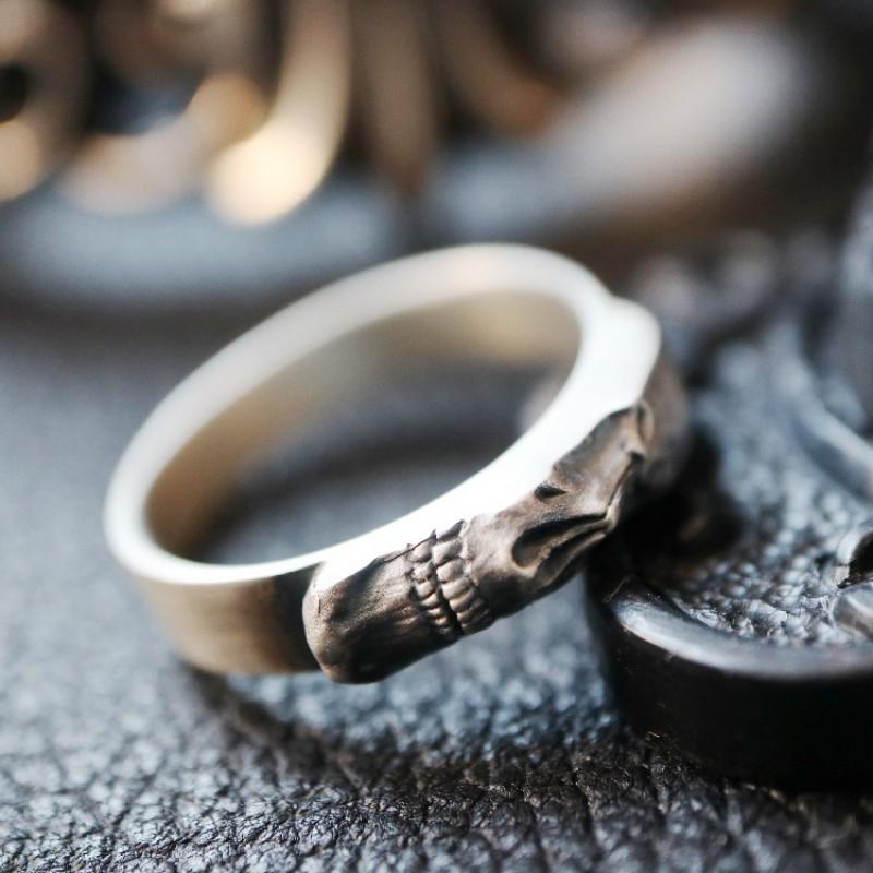 Adjustable Skull Ring Men Women Sterling Vintage Gothic Punk Statement Jewelry