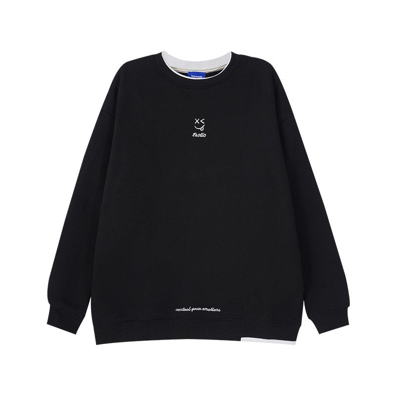 Wassup Fashion Brand Cartoon Smiley Face Fleece-lined round Neck Hoodie Boys Spring, Autumn and Winter All-Matching Couple Pullover Top Heavy