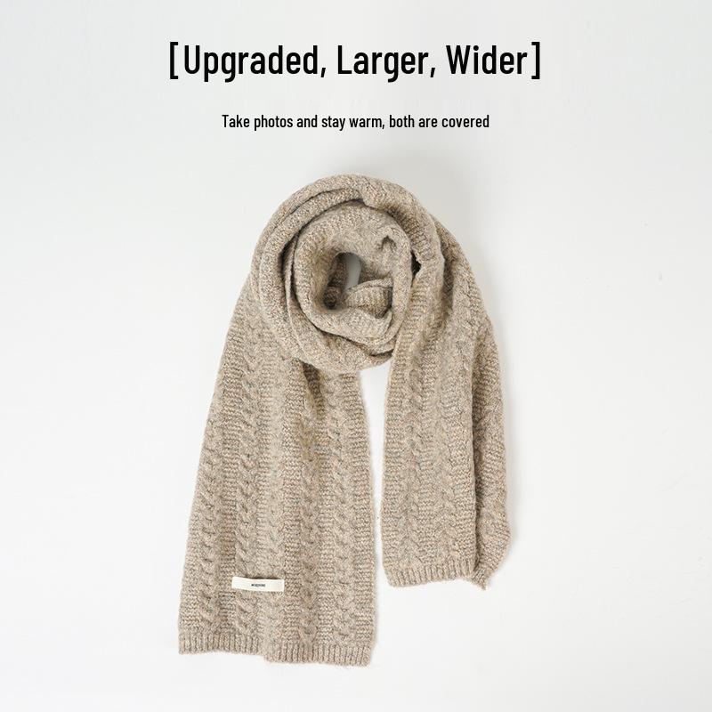 Green Wool Knit Scarf for Women - 2024 Korean-Style Neck Warmer