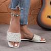 Women's Flat Rhinestone Slippers Women's One-line Sandals Peep-toe Beach Shoes