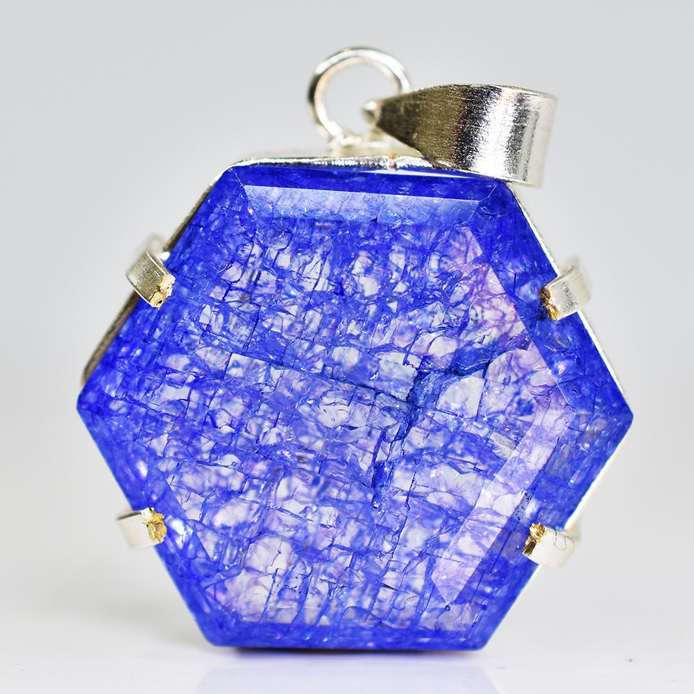 Natural Purple Tanzanite Fancy 70 Ct 925 CERTIFIED Sterling Silver Pendant Gems MY.PD-158-NS