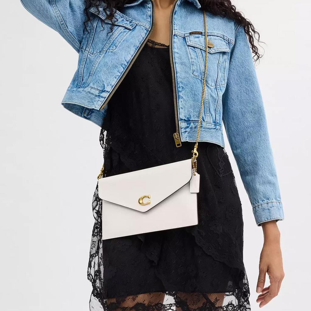 Coach Essential 27 Logo Chain Shoulder Strap Leather Crossbody Clutch Bag Large Women Handbags Brass Chalk CR633-B4HA