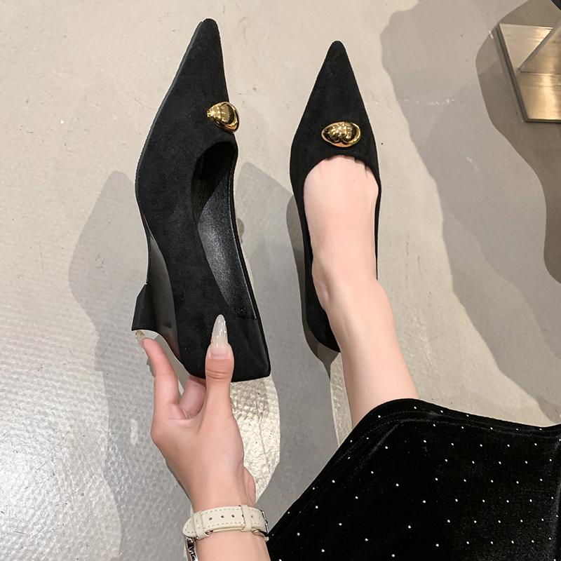 Wedge High Heels Women Pointed Toe Pumps Office Shoes Female Metal Buckle Shallow Fashion Elegant Party Dress Shoes Female Pumps