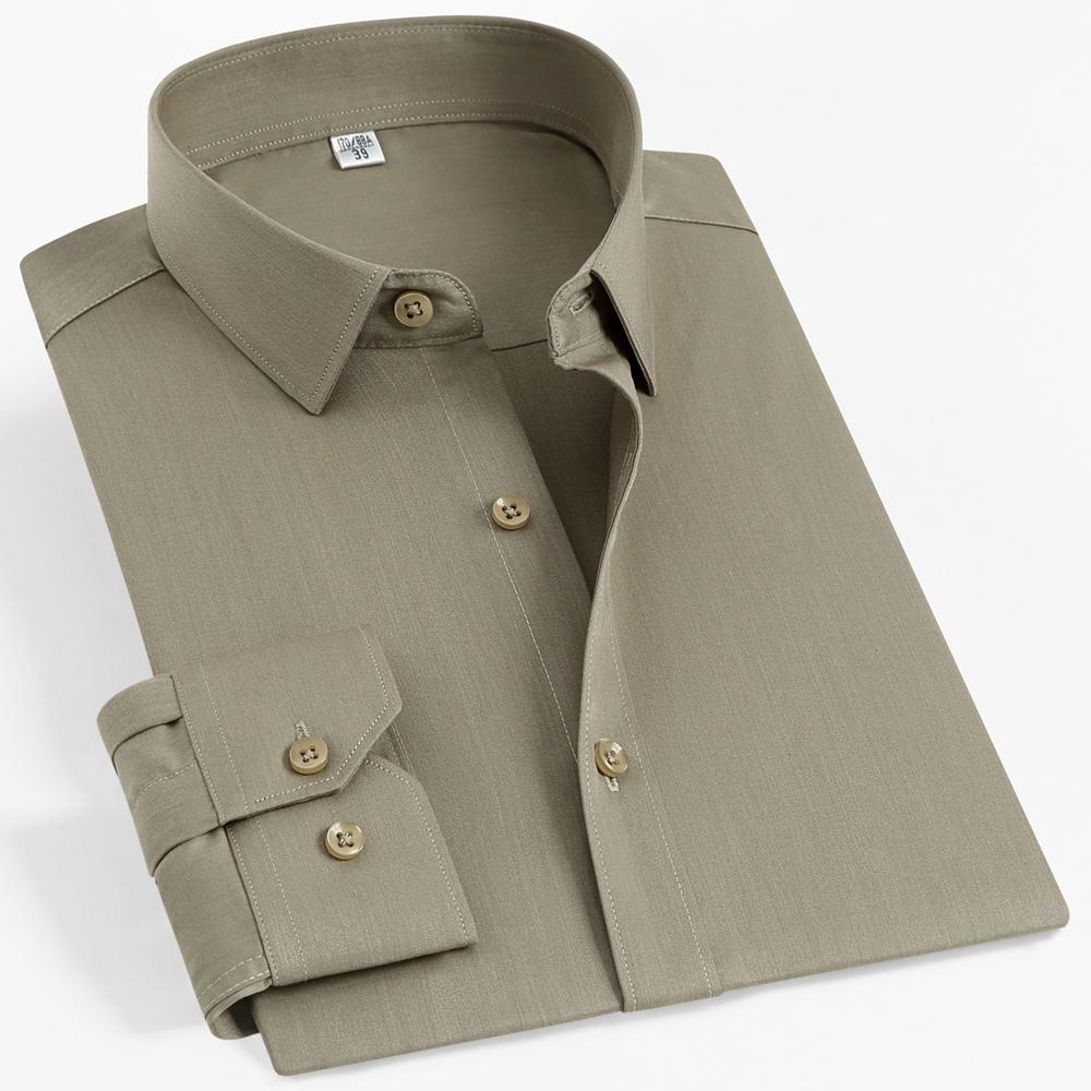 Pánská formální košile s dlouhým rukávem z bambusového vlákna nemačkavá, bez kapsy, pohodlná, prodyšná, připravená na obchodní jednání, regular střih, snadná péče