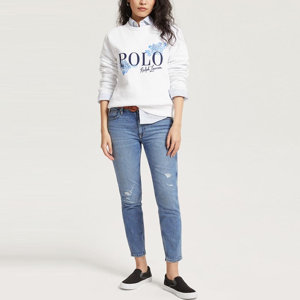 Polo Ralph Lauren Logo Floral Print Crew Neck Long Sleeve Casual Sweatshirt Women Sweatshirt White WMPOKNINFB20192-100