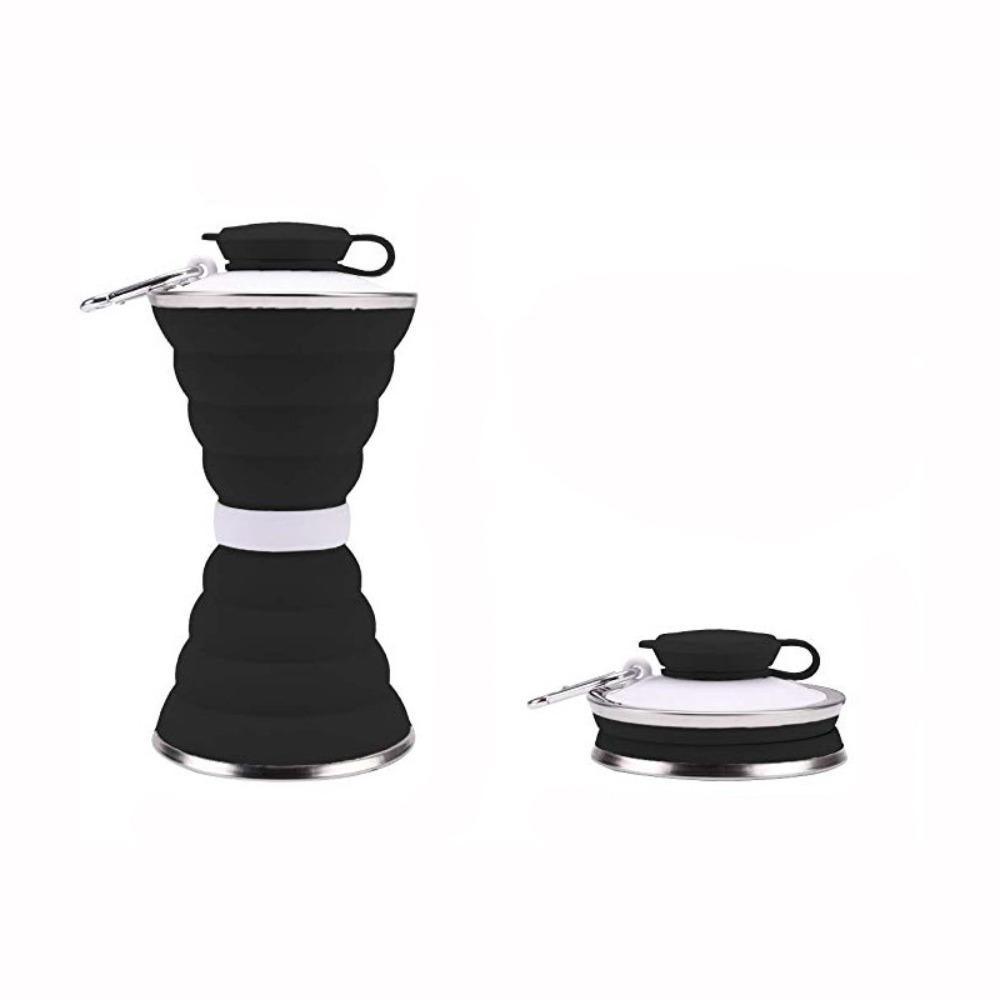 

500ml Silicone Foldable Water Bottle Heat Resistant with Hook Travel Foldable Cup Leak Proof Hangable Drinking Cup Outdoor чорний