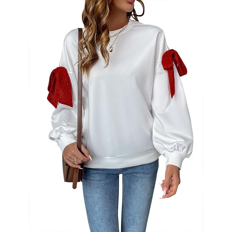Women's Sweatshirt Loose Top Round Neck Long Sleeve Christmas Tie Bowknot