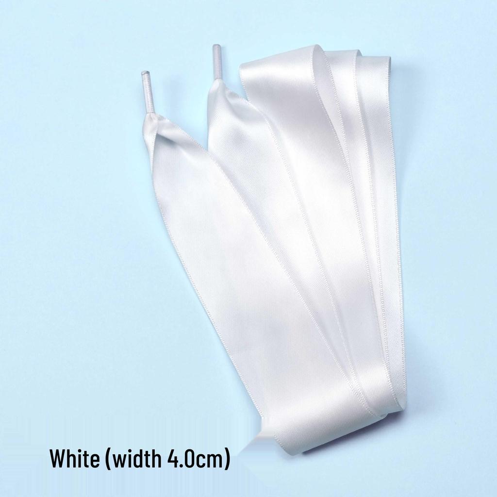 Silk Satin Ballet Bow Shoelaces, 4.0CM Double-Sided Bright White Ribbon Shoelaces