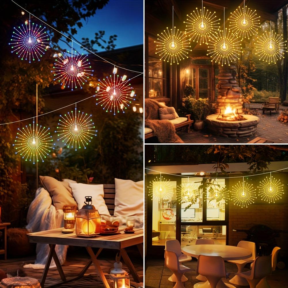 1 Set 5 In 1 Hanging Solar Fireworks Lights 450 LEDS Star Burst Light Outdoor Waterproof 8-Mode with Remote Control