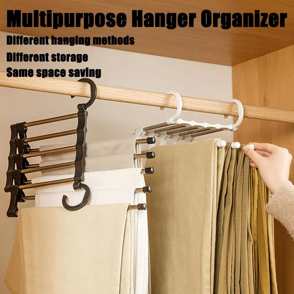 5 In 1 Magic Trouser Rack Hangers Stainless Steel Folding Pant Rack Tie Hanger Shelves Bedroom Closet Organizer Wardrobe Storage