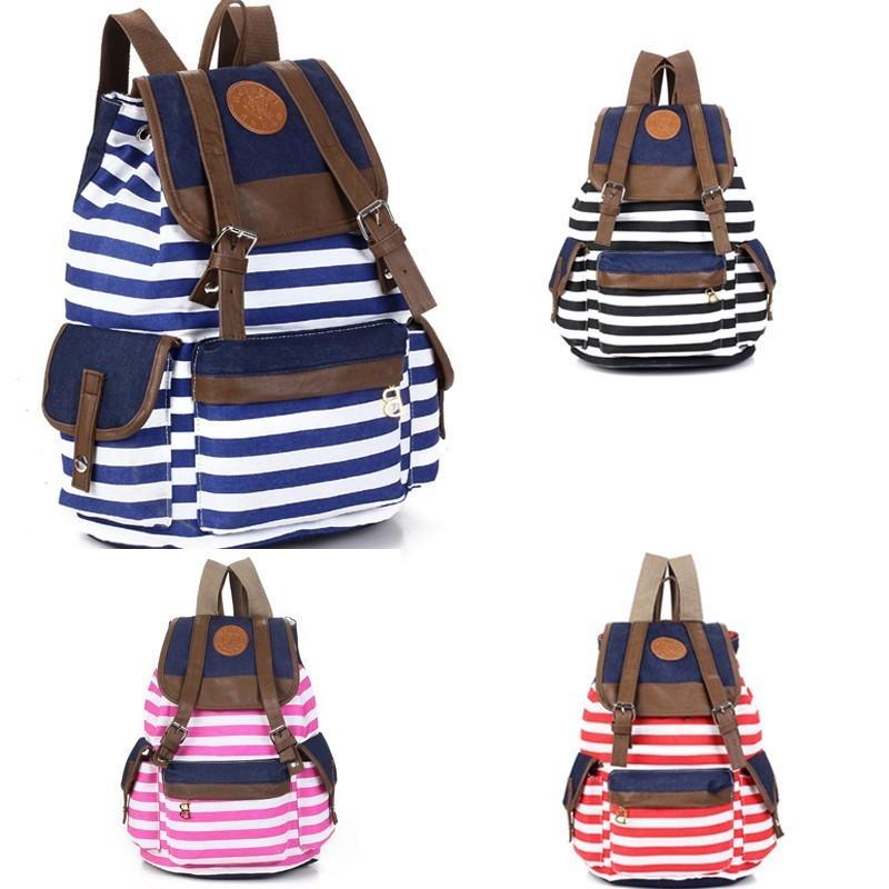 Stylish Unisex Womens Stripes Canvas Backpack With Comfortable Straps For All-day Use