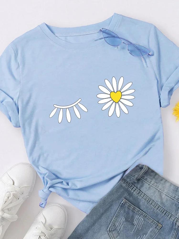 Daisy Flower Print Women T Shirt Short Sleeve O Neck Loose Women Tshirt Ladies Tee Shirt Tops Camisetas Mujer