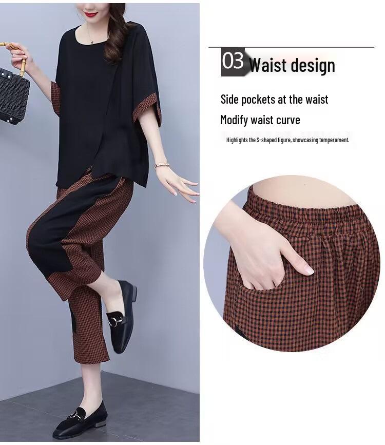 2023 Plus Size Korean Style Casual Two-Piece Set: Loose Mid-Sleeve Top and Seven-Point Pants