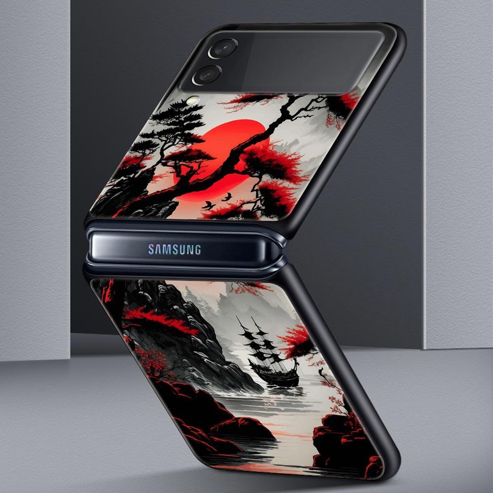 Japanese Bushido Samurai Phone Case for Samsung Galaxy Z Flip 3 4 5 Shell For Samsung Z Flip3 Flip4 Hard PC Fundas Bumper Cover