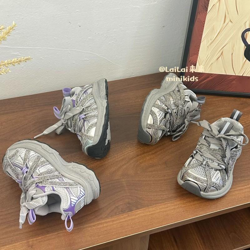 Youth Style Shoes Kids Breathable Mesh Sneakers Girls Boys Lightweight Chunky Sole Casual Shoes With Rhinestones